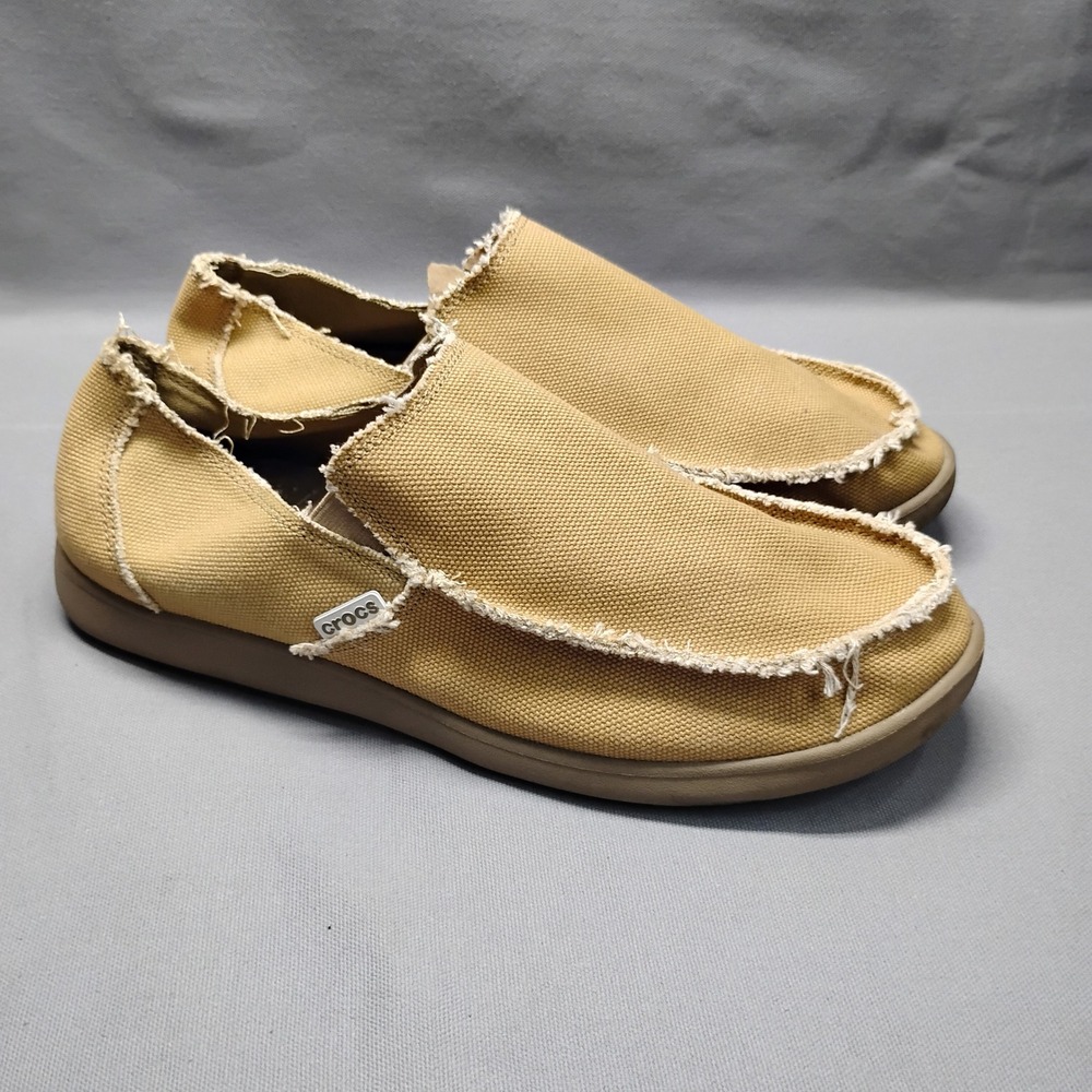 Crocs Santa Cruz Mens Khaki Canvas Slip On Loafers Size 12 - Picture 2 of 10